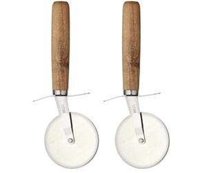 KitchenCraft World of Flavours Pizza Cutter Wheel with Hand Carved Wooden Handle, Stainless Steel, 19.5cm (7.5'') (Pack of 2)