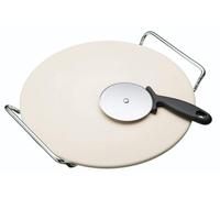 KitchenCraft World Of Flavours Round Ceramic Pizza Stone & Pizza Cutter Wheel