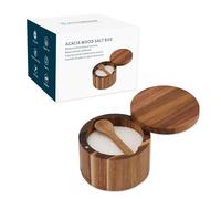 KITCHENDAO Acacia Wood Salt Cellar Bowl Box with Built-in Spoon, Elegant Kitchen Salt Container Holder with Swivel Magnetic Lid to Storage Pepper Spice Bath Salt Sea Salt, 6OZ