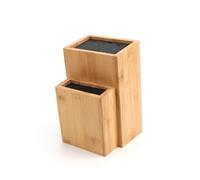 KITCHENDAO Bamboo Universal Knife Block, Extra Large Two-Tiered Slotless Bamboo Knife Stand Organizer Holder, Convenient Safe Storage for Knives & Utensils, Detachable Bristles for Easy Cleaning -by