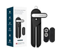 KITCHENDAO Replaceable Can Opener with 2 Extra Blades, Smooth Edge Cut Handheld Tin Opener, Super Sharp Manual Can Opener with Magnet, Large Turning Knob for Seniors & Arthritis, Black