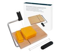 KITCHENDAO Replaceable Wire Cheese Slicer with Board,Tightness Adjustable Cheese Slicer,Beech Wood Cheese Cutter for Block Cheese,Easy to Replace,with 2 Extra Upgrade Strong Wires