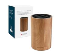 KITCHENDAO Universal Knife Block Without Knives, Acacia Wood Knife Holder, Space-Saving Round Knife Storage Organizer for Countertop, with Slots for Scissors and Sharpening Rod