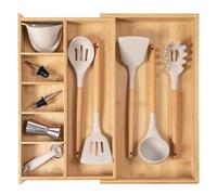 KitchenEdge Adjustable Kitchen Drawer Organizer for Utensils and Junk, Food-Safe Contract Grade with 100% Sustainable Wood, Expandable from 10.5 to 19 Inches Wide - Natural Bamboo