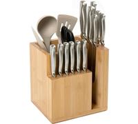 KitchenEdge Bamboo Magnetic Knife Block and Cooking Utensil Holder, Sleek Storage for Chefs Knives, Steak Knives, Spatulas, Scissors, Non-Slip Rubber Feet, Easy to Clean, Kitchen Countertop Organizer