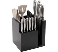 KitchenEdge Bamboo Magnetic Knife Block and Cooking Utensil Holder, Sleek Storage for Chefs Knives, Steak Knives, Spatulas, Scissors, Non-Slip Rubber Feet, Easy to Clean, Food-Safe Black Finish