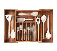 KitchenEdge Premium Silverware, Flatware and Utensil Organizer for Kitchen Drawers, Expandable 15 to 25 Inches Wide, 10 Compartments, Food-Safe Premium Acacia Wood Finish Kitchen Storage Tray