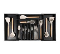 KitchenEdge Premium Silverware, Flatware and Utensil Organizer for Kitchen Drawers, Food-Safe Contract Grade, Expandable from 18 to 33 In, Black Bamboo