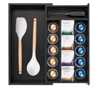 KitchenEdge Tea Bag and Coffee Pod Kitchen Drawer Organizer, Expandable 9.7 to 17 Inches, 10 Storage Compartments, Adjustable Wall Inserts, Non-Slip Feet, Food-Safe Black Finish, 100% Bamboo Wood