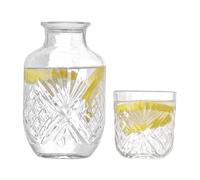 Kitchenexus Bedside Water Carafe and Cup Set, 20oz Glass Pitcher and 5.4 Oz Cup, Glass Water Jug Juice Pitcher with Tumbler for Bedroom Nightstand - Sword Pattern