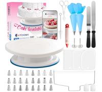 KITCHENHI 40 Pcs Cake Decorating Supplies Kit for Beginners,with 11 inch Plastic Revolving Cake Turntable and Disposable Pastry Bags/with Numbered Cake Decorating Tips Accessories etc.(White)