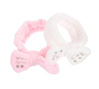 KITCHENKARATLY 2pcs Diamond Rhinestone Bow Spa Headbands Elastic Non-slip Facial Hair Wraps for Women Soft Plush Skincare Headbands for Face Washing and Makeup Pink White