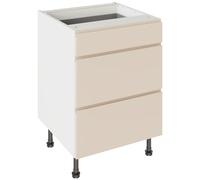 KitchenKit Flatpack J-Pull 600 3 Drawer Base Kitchen Cabinet 720 x 600 x 570mm (HxWxD) - Matt Cashmere