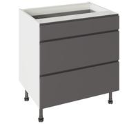 KitchenKit Flatpack J-Pull 800 3 Drawer Base Kitchen Cabinet 720 x 800 x 570mm (HxWxD) - Matt Graphite