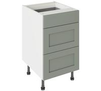 KitchenKit Flatpack Shaker 500 3 Drawer Base Kitchen Cabinet 720 x 500 x 570mm (HxWxD) - Matt Sage Green