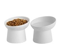 KITCHENLESTAR Elevated Cat Bowls, 15° Tilted Ceramic Raised Cat Food and Water Bowl Set, Whisker-Friendly Porcelain Pet Feeder Dishes for Indoor Cats and Small Dogs,White,5.2 Inch,2 Pack