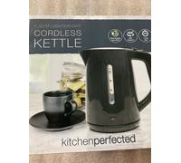 KitchenPerfected Quiet Boil Eco-Friendly Lightweight Cordless Kettle - 1100w, 1 cup boil, 1.0 Litre (4 cups), Removable Filter, Elderly, Hotels, B&B's - Black - E1571BK