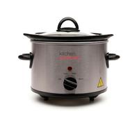 KitchenPerfected 1.5Ltr Round Slow Cooker - 3 Heat Settings - Removable Crock Pot - Power & Temp Indicator Light - Toughened Glass Lid - Cool Touch Handles - - Brushed Steel - E3016SS
