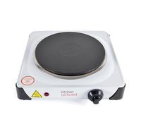 KitchenPerfected 1500W Single Hotplate / Cast Iron / Variable Heat Settings / Overheat Protection / Corrosion Resistant / Power Indicator / Non Slip Feet / Easy Clean - White - E4102WH