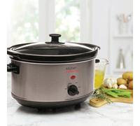 KitchenPerfected 3.5Ltr Oval Slow Cooker - 3 Heat Settings - Removable Crock Pot - Power & Temp Indicator Light - Toughened Glass Lid - Cool Touch Handles - Brushed Steel - E3036SS