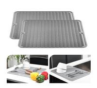 KitchenRaku 40x45cm Dish Drying Mat, Silicone Draining Board Mat, Heat Resistant Dish Draining Mat for Kitchen,Non-Slip Silicone Trivet,Table Mat,Pot Holder,Placemat,Spoon Rest, Coaster (Grey, 2PCS)