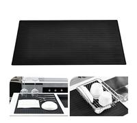 KitchenRaku Dish Drying Mat, Silicone Draining Board Mat, Heat Resistant Dish Draining Mat for Kitchen,Non-Slip Silicone Trivet,Table Mat,Pot Holder,Placemat,Spoon Rest, Coaster (Black, 51x71cm)