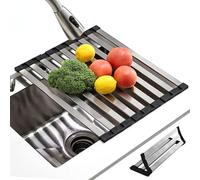 KitchenRaku Sink Drainer Rack 42x32.5cm, Foldable Over the Sink Dish Drying Rack, Stainless Steel Multi-Purpose Drainer For Dishware, Fruits, Vegetables, Kitchen Counter Organize