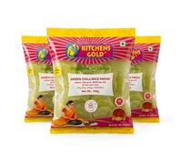 Kitchens Gold Green Chilli Rice Papad 150g Spicy Green Chilli Rice Appalam Crispy South Indian Papad Traditional Fryums Snack for Meals and Parties Pack of 3