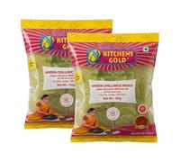 Kitchens Gold Green Chilli Rice Papad 150g Spicy Green Chilli Rice Appalam Crispy South Indian Papad Traditional Fryums Snack for Meals and Parties Pack of 2