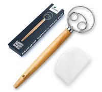 KitchenThinker Danish Dough Whisk with Dough Scrapper, 2 Pack Stainless Steel Ring Bread Whisk with Wooden Handle Dough Mixer Hand Tool, Danish Whisk for Dough, Dutch Whisk for Cake, Pizza 13 Inch