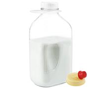 kitchentoolz 64 Oz Glass Milk Bottle with Lids, Half Gallon Carafe, Container for Refrigerator, Pitcher with Cap and Pour Spout, Made in USA