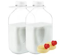 kitchentoolz 64 oz Glass Milk Bottles with Pour Spouts and Tamper-Proof Caps - Half Gallon Containers - 2 Pack - Made in USA