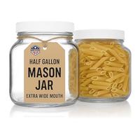kitchentoolz Half Gallon Mason Jar - Glass Jar Wide Mouth with Airtight Foam Lined Plastic Lid - 1/2 Gallon Jar for Sourdough Starter, Fermenting Kombucha Kefir, Pickling, & Canning 2 Pack