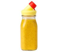 kitchentoolz Salad Dressing Shaker Bottle - 12oz Carafe Glass Bottle with Silicone Pour Spout and Tamper-Proof Lid for Sauces and Marinades - Salad Dressing Dispenser Container
