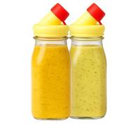 kitchentoolz Salad Dressing Shaker Bottle - 12oz Glass Bottle with Silicone Pour Spout and Tamper-Proof Lid for Sauces and Marinades - Pack of 2