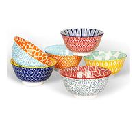 KitchenTour Ceramic Bowls Set - 20 oz Serving Bowls For Kitchen - Cereal, Ice Cream, Soup, Salad, Rice, Dessert Ceramic Bowls - Assorted Colorful Set of 6 - Microwave Dishwasher Safe - 6 Inch