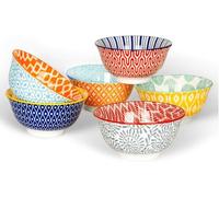 KitchenTour Ceramic Bowls Set - 20 oz Serving Bowls For Kitchen - Cereal, Ice Cream, Soup, Salad, Rice, Dessert Ceramic Bowls - Assorted Colorful Set of 6 - Microwave Dishwasher Safe - 6 Inch