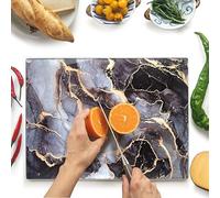 Kitchenville Glass Chopping Board 40x30 cm: Tempered Glass Worktop Savers for Kitchens, Durable, Scratch-Resistant, Heat-Proof - Grey & Gold