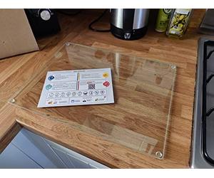 Kitchenville Glass Chopping Board 40x30 cm : Tempered Glass Worktop Savers for Kitchens, Durable, Scratch-Resistant, Heat-Proof - Clear