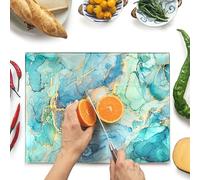 Kitchenville Glass Chopping Board 40x30cm : Tempered Glass Worktop Savers for Kitchens, Durable, Scratch-Resistant, Heat-Proof - Turquoise Ocean