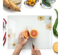 Kitchenville Glass Chopping Board 40x30cm : Tempered Glass Worktop Savers for Kitchens, Durable, Scratch-Resistant, Heat-Proof - Floral Design