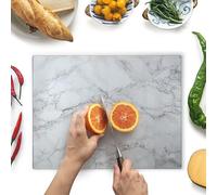 Kitchenville Glass Chopping Board 40x30cm : Tempered Glass Worktop Savers for Kitchens, Durable, Scratch-Resistant, Heat-Proof - Grey Marble Design