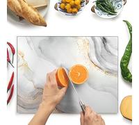 Kitchenville Glass Chopping Board 40x30cm : Tempered Glass Worktop Savers for Kitchens, Durable, Scratch-Resistant, Heat-Proof - White & Gold