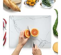 Kitchenville Glass Chopping Board 40x30cm : Tempered Glass Worktop Savers for Kitchens, Durable, Scratch-Resistant, Heat-Proof - White Marble Design