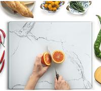 Kitchenville Glass Chopping Board 50x40 cm: Tempered Glass Worktop Savers for Kitchens, Durable, Scratch-Resistant, Heat-Proof - White Marble Effect