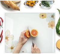 Kitchenville Glass Chopping Board 50x40 cm: Tempered Glass Worktop Savers for Kitchens, Durable, Scratch-Resistant, Heat-Proof - Floral Design