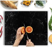 Kitchenville Glass Chopping Board 50x40cm : Tempered Glass Worktop Savers for Kitchens, Durable, Scratch-Resistant, Heat-Proof - Black Marble Effect