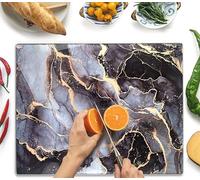 Kitchenville Glass Chopping Board 50x40cm : Tempered Glass Worktop Savers for Kitchens, Durable, Scratch-Resistant, Heat-Proof - Grey & Gold
