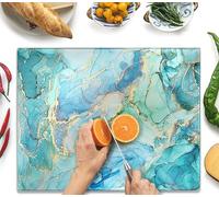 Kitchenville Glass Chopping Board 50x40cm : Tempered Glass Worktop Savers for Kitchens, Durable, Scratch-Resistant, Heat-Proof - Turquoise Ocean