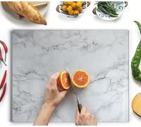 Kitchenville Glass Chopping Board 50x40cm : Tempered Glass Worktop Savers for Kitchens, Durable, Scratch-Resistant, Heat-Proof - Grey Marble Design